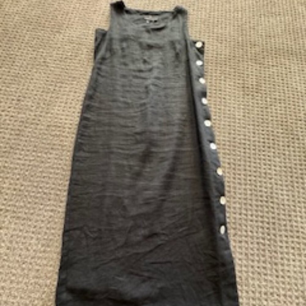 Black Sleeveless Linen Midi Dress